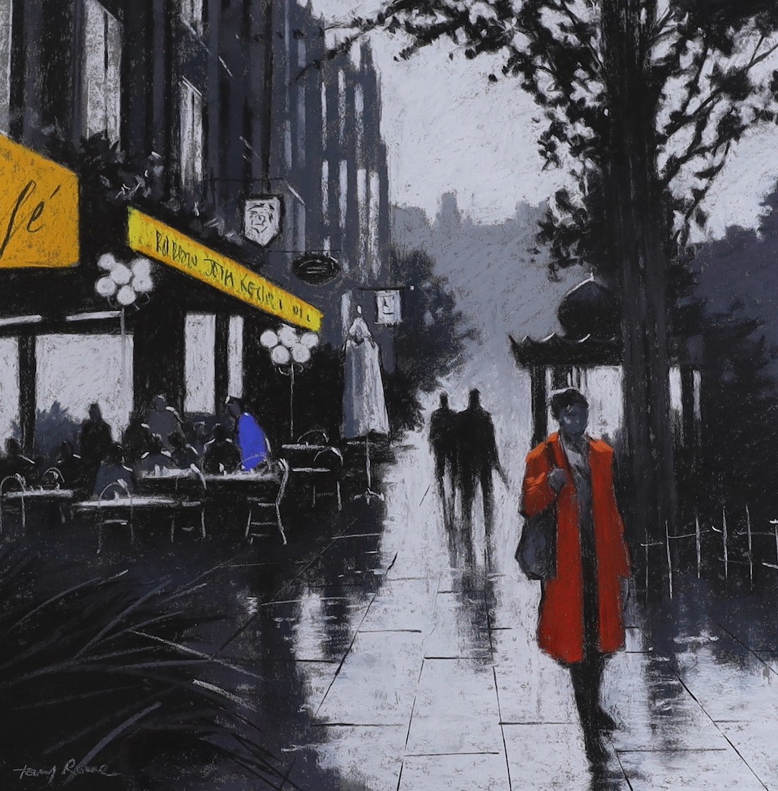 Terry Rowe, pair of pastels, Paris street scenes, signed, 51 x 51cm